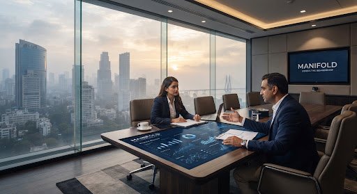 Advisors reviewing financial schematics in a boardroom